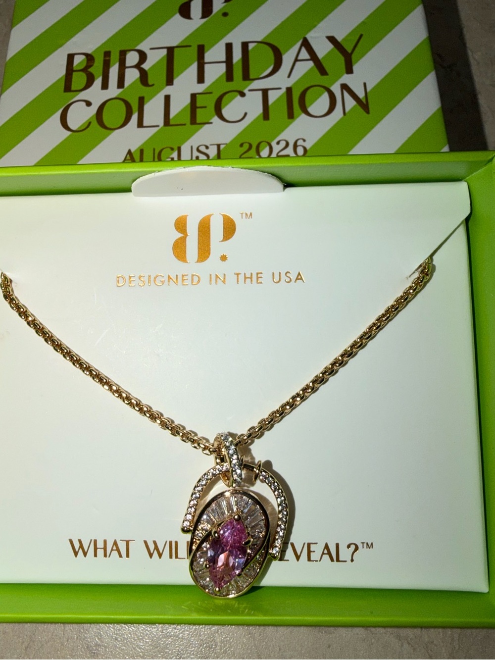 Bomb Party August Necklace-She’s Forever Setting Trends Pink Spinel on Gold